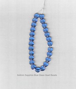 Sapphire Blue Glass Heart shaped beads